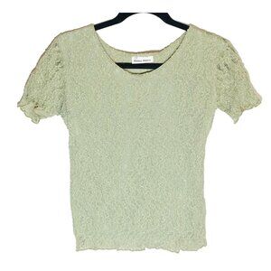 Annie Claire Shirt short sleeve Green Sheer Lace Nylon Medium READ